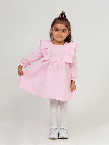 Купить 321-Р. Платье из муслина детское, хлопок 100% розовый, р. 74,80,86,92 в Набережных Челнах
